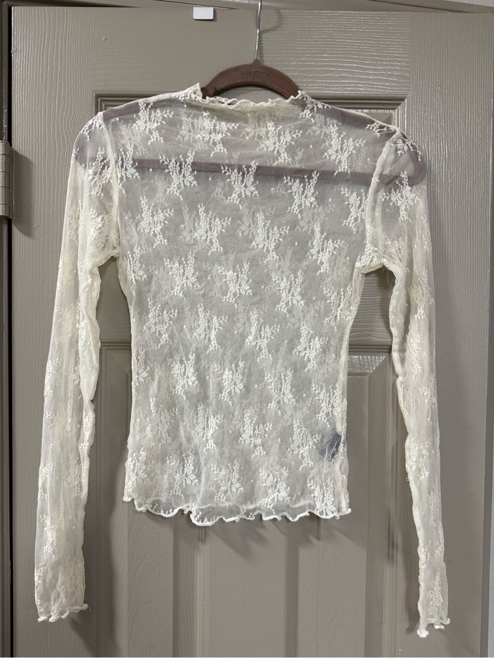 Sheer Lace Long-Sleeve Top in Cream